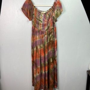 NWT Entro Tie Dye Off the Shoulder Smocked Bodice Boho Dress Large